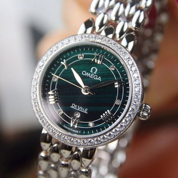DEVILLE LADYMATIC 29MM STEEL BLUE DIAL DIAMOND BEZEL