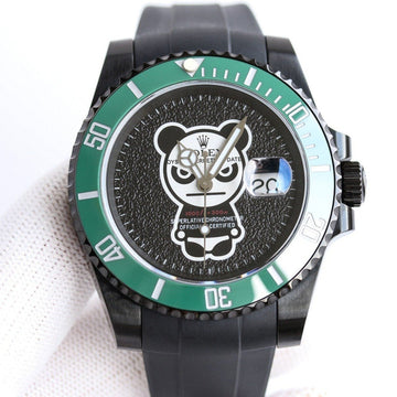 SUBMARINER DATE 40MM CUSTOM GREEN BEZEL BLACK BEAR DIAL