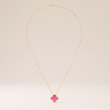 Alhambra Lucky Pink Enamel Clover 1 Motifs necklace