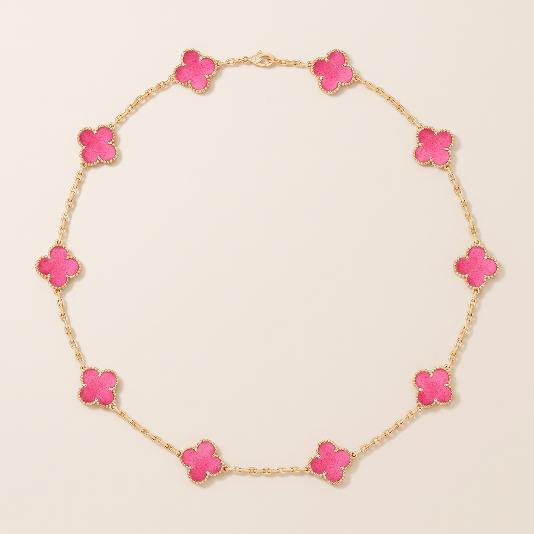 Alhambra Lucky Pink Enamel Clover 10 Motifs necklace
