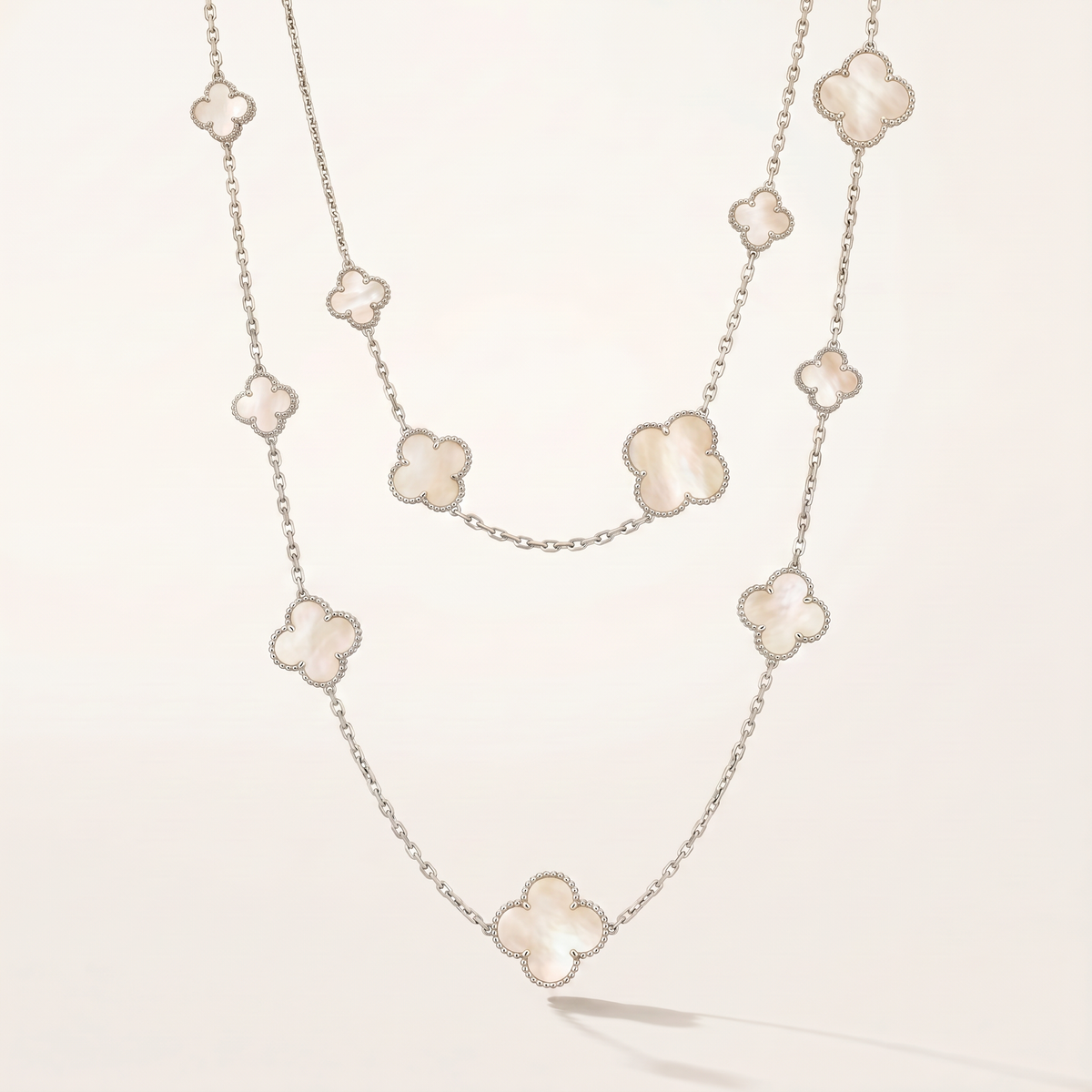 Alhambra White Inlay Long Clover Necklace