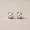 C Shaped Pearl Stud Earrings