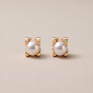 C Shaped Pearl Stud Earrings
