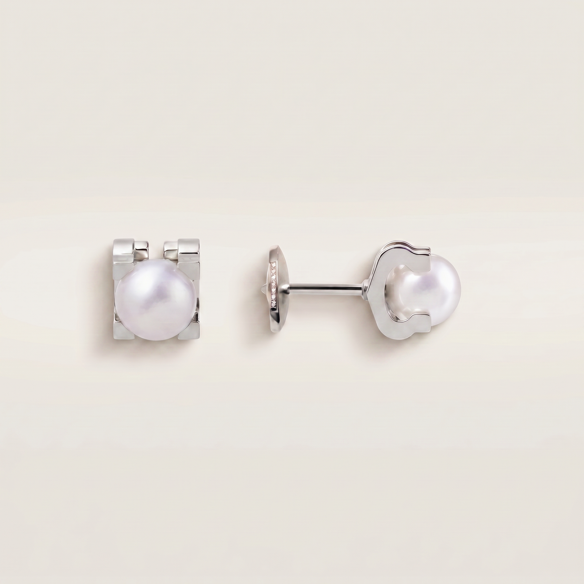 C Shaped Pearl Stud Earrings