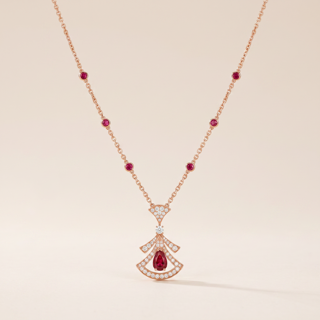 Diva's Dream Paved Red Openwork Pendant Necklace