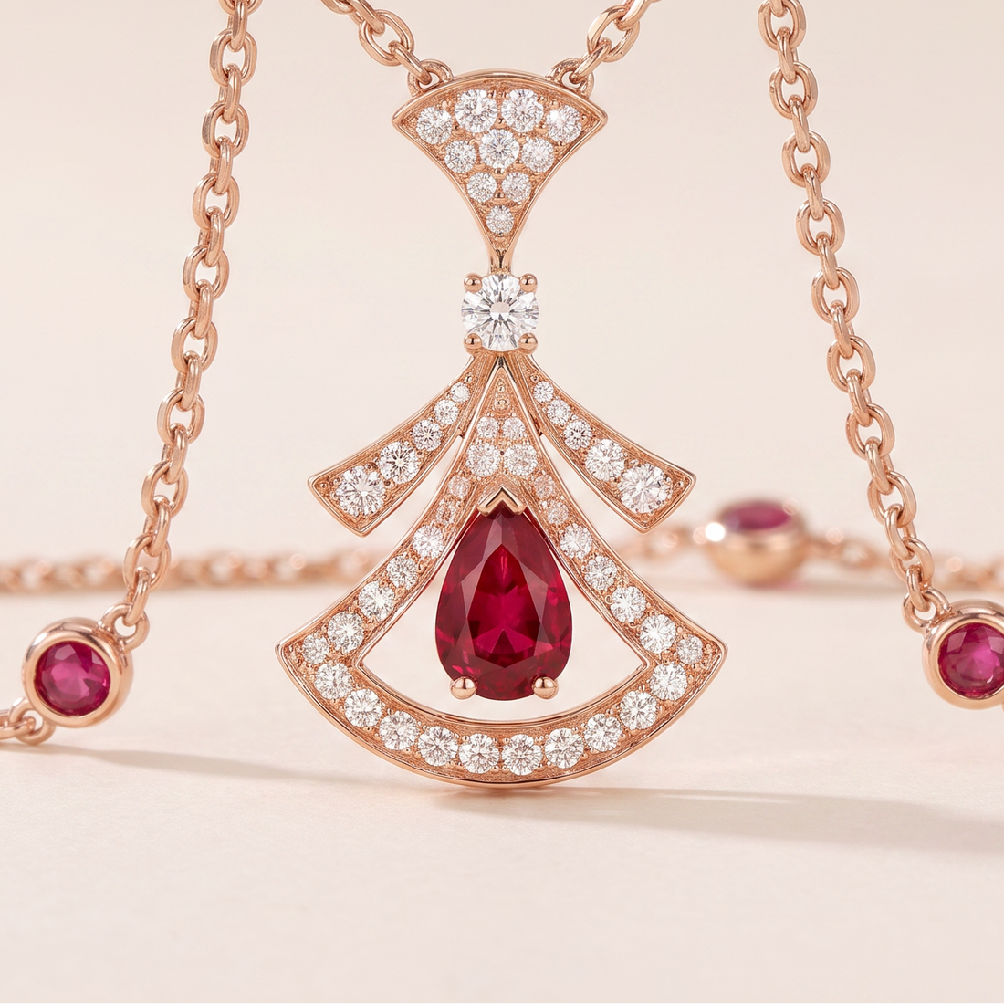 Diva's Dream Paved Red Openwork Pendant Necklace