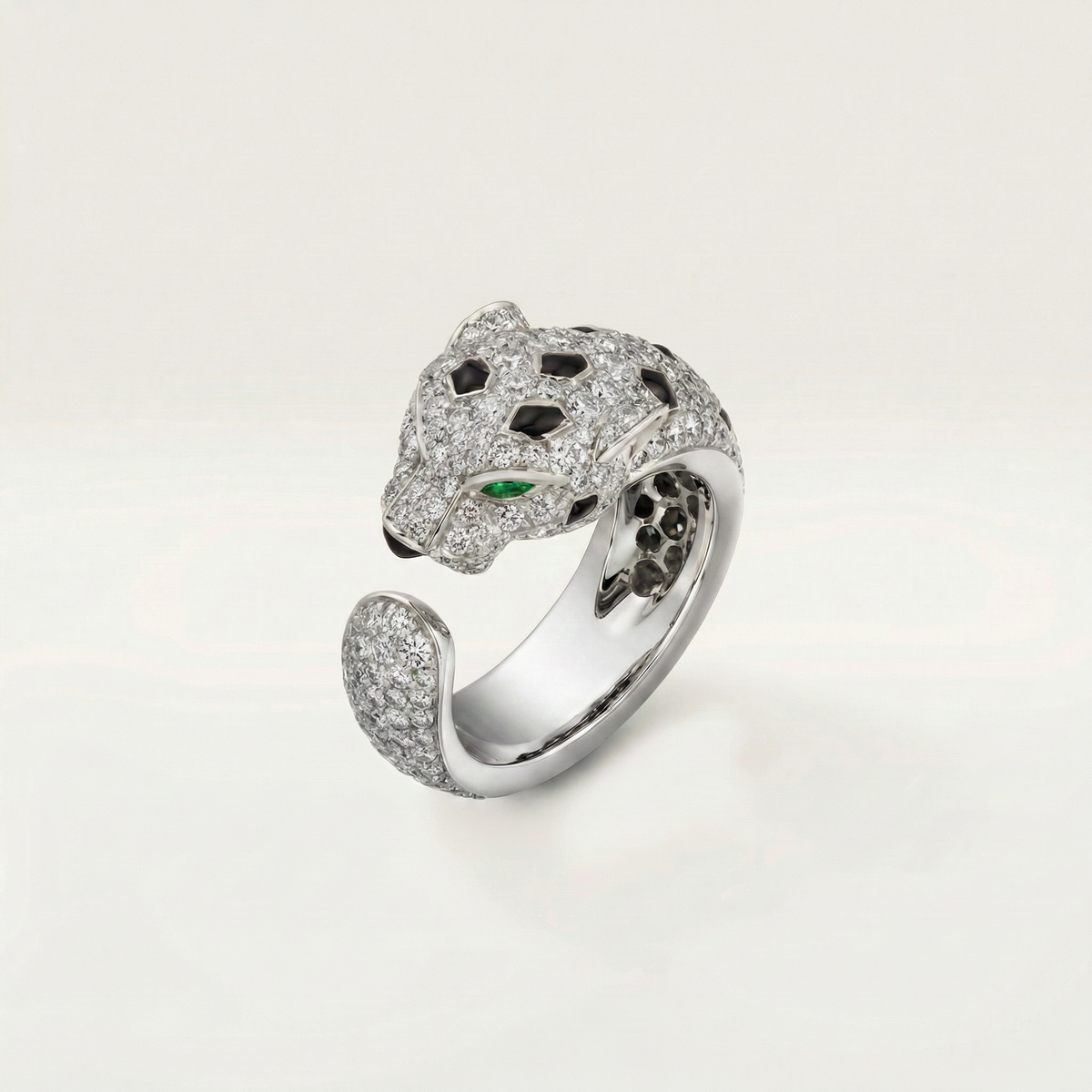 Panther Head Open Pavé Ring
