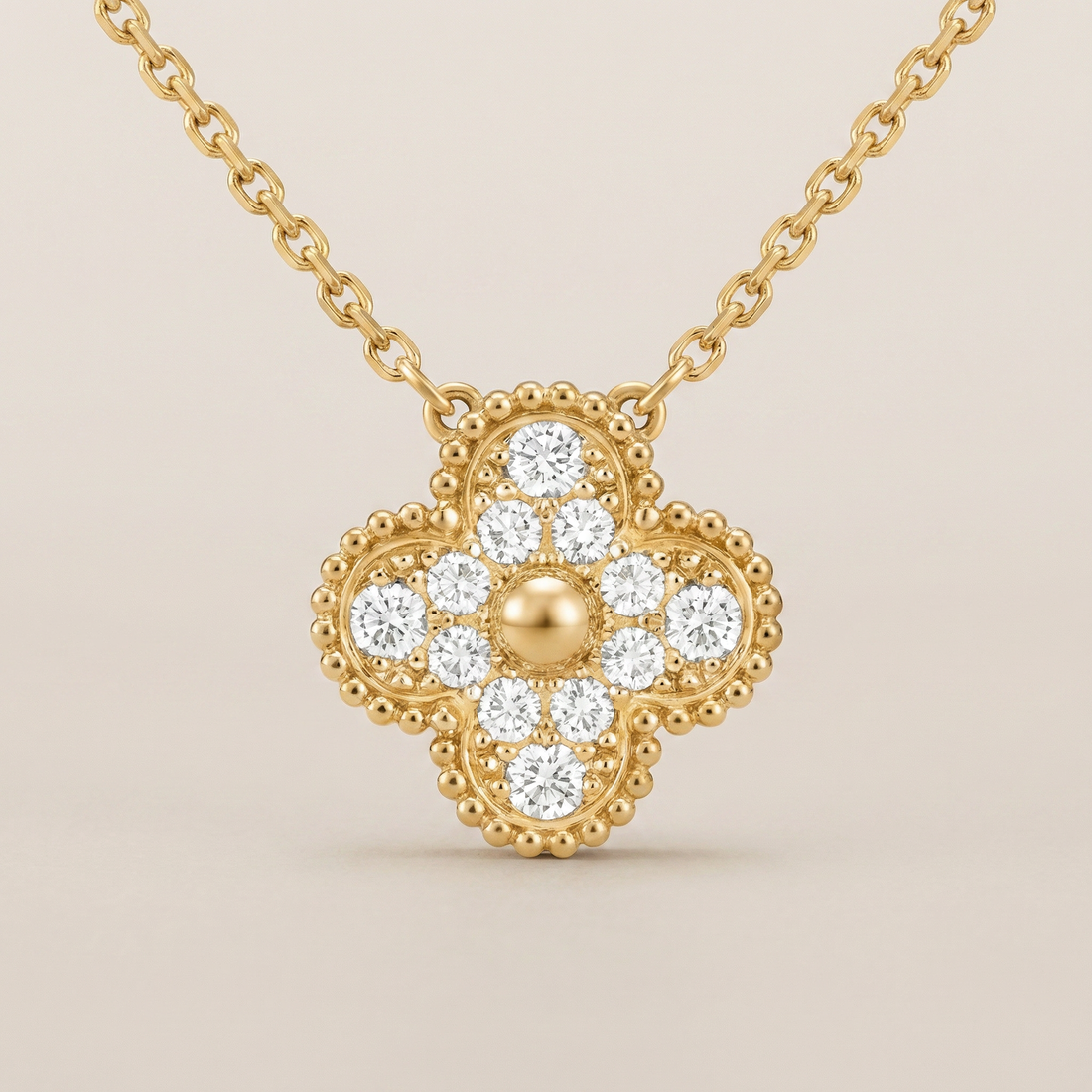 Sweet Alhambra Pavé Diamond Clover Necklace