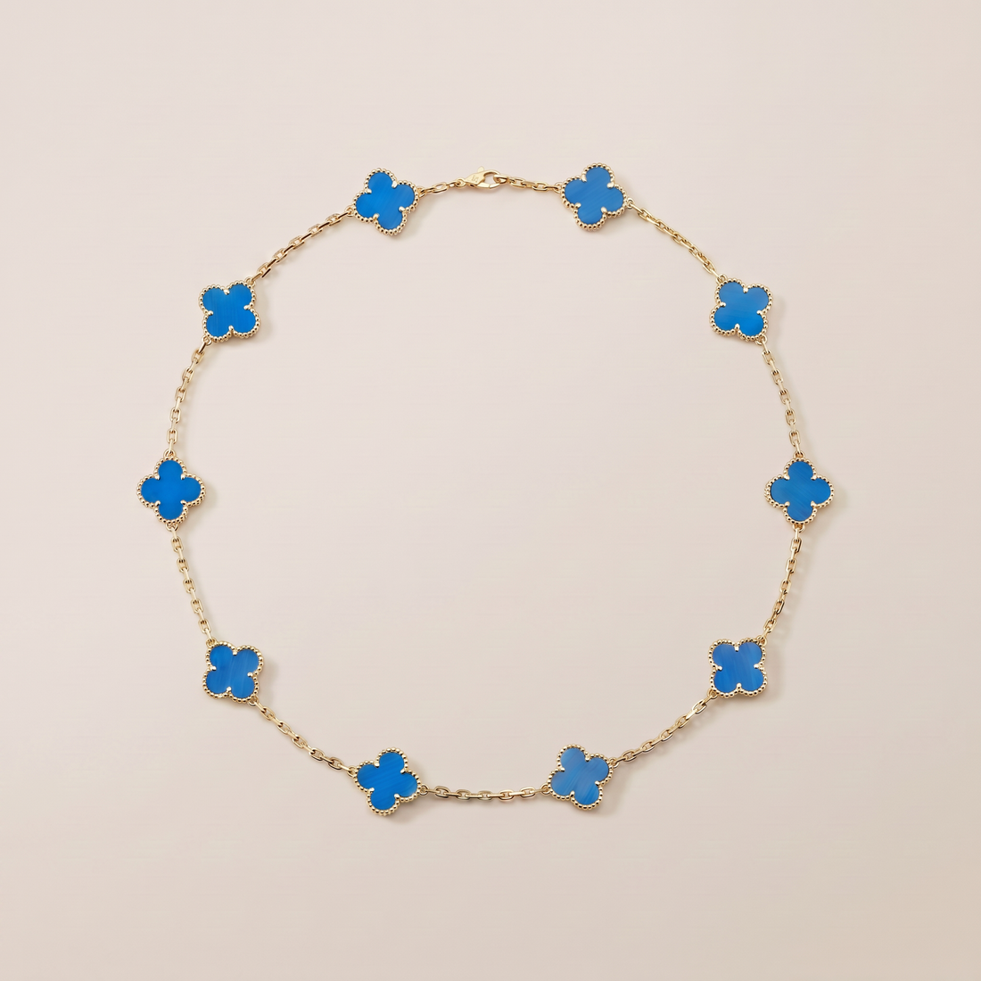 Vintage Alhambra Blue Agate 10 Motifs Necklace