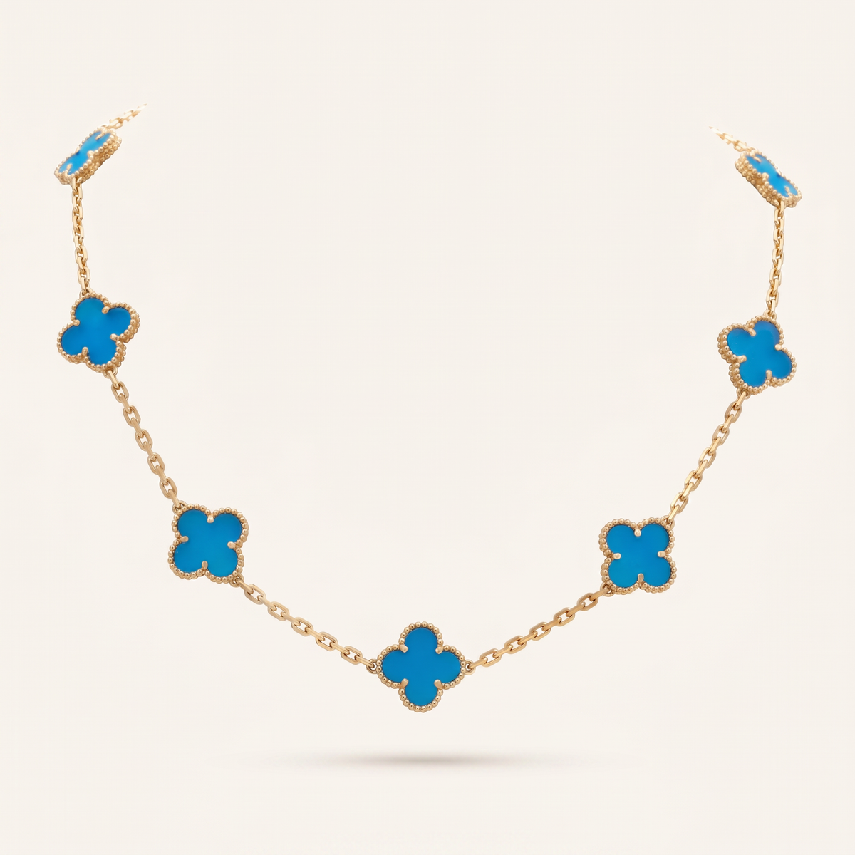 Vintage Alhambra Blue Agate 10 Motifs Necklace