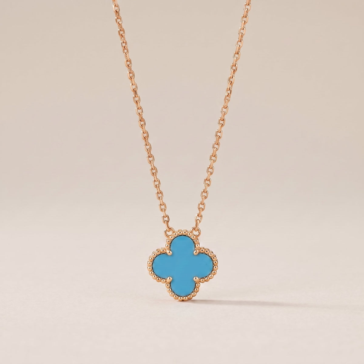 Vintage Alhambra Blue Agate Pendant Necklace