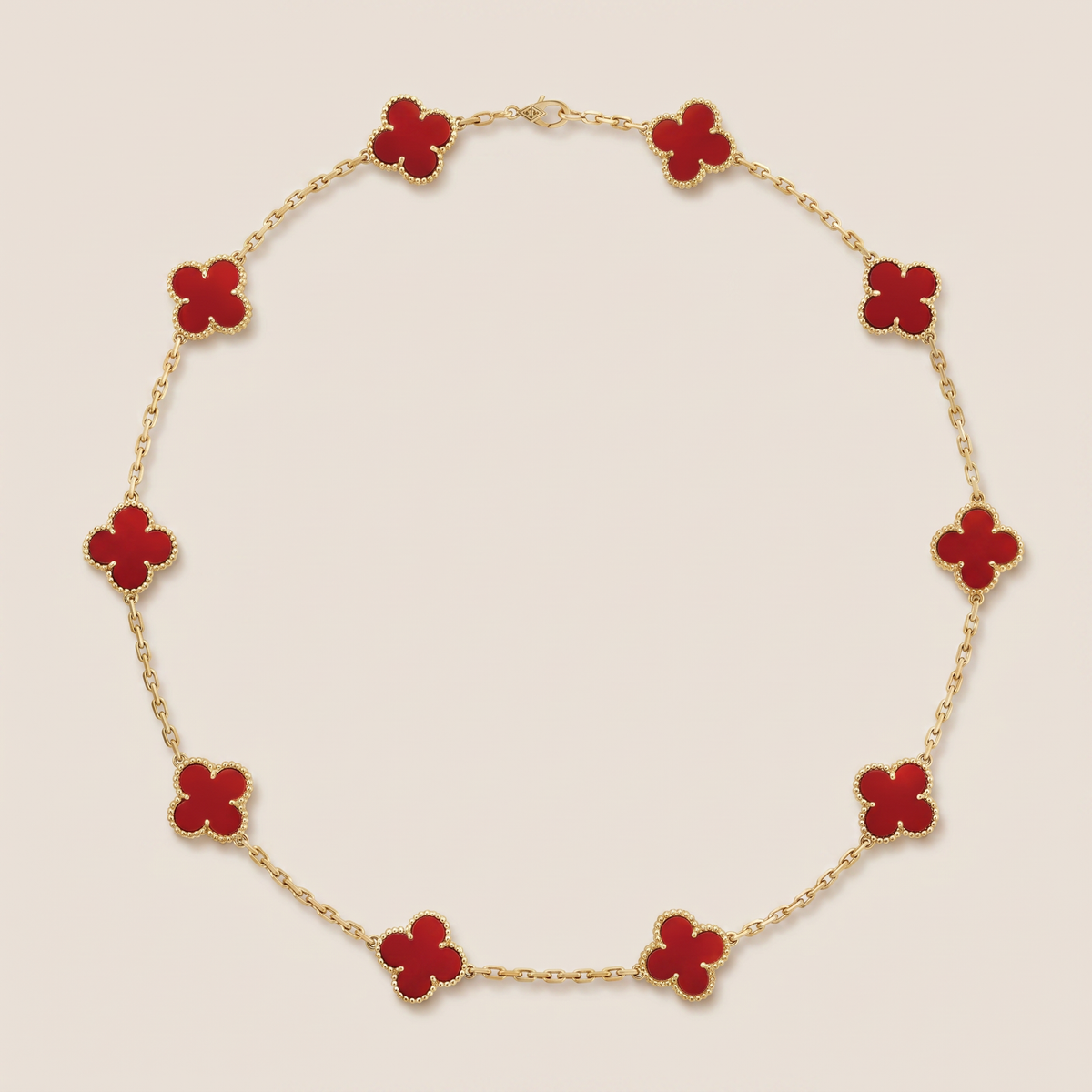 Vintage Alhambra Red Carnelian 10 Motifs Necklace