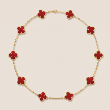 Vintage Alhambra Red Carnelian 10 Motifs Necklace
