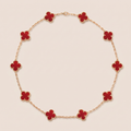 Vintage Alhambra Red Carnelian 10 Motifs Necklace