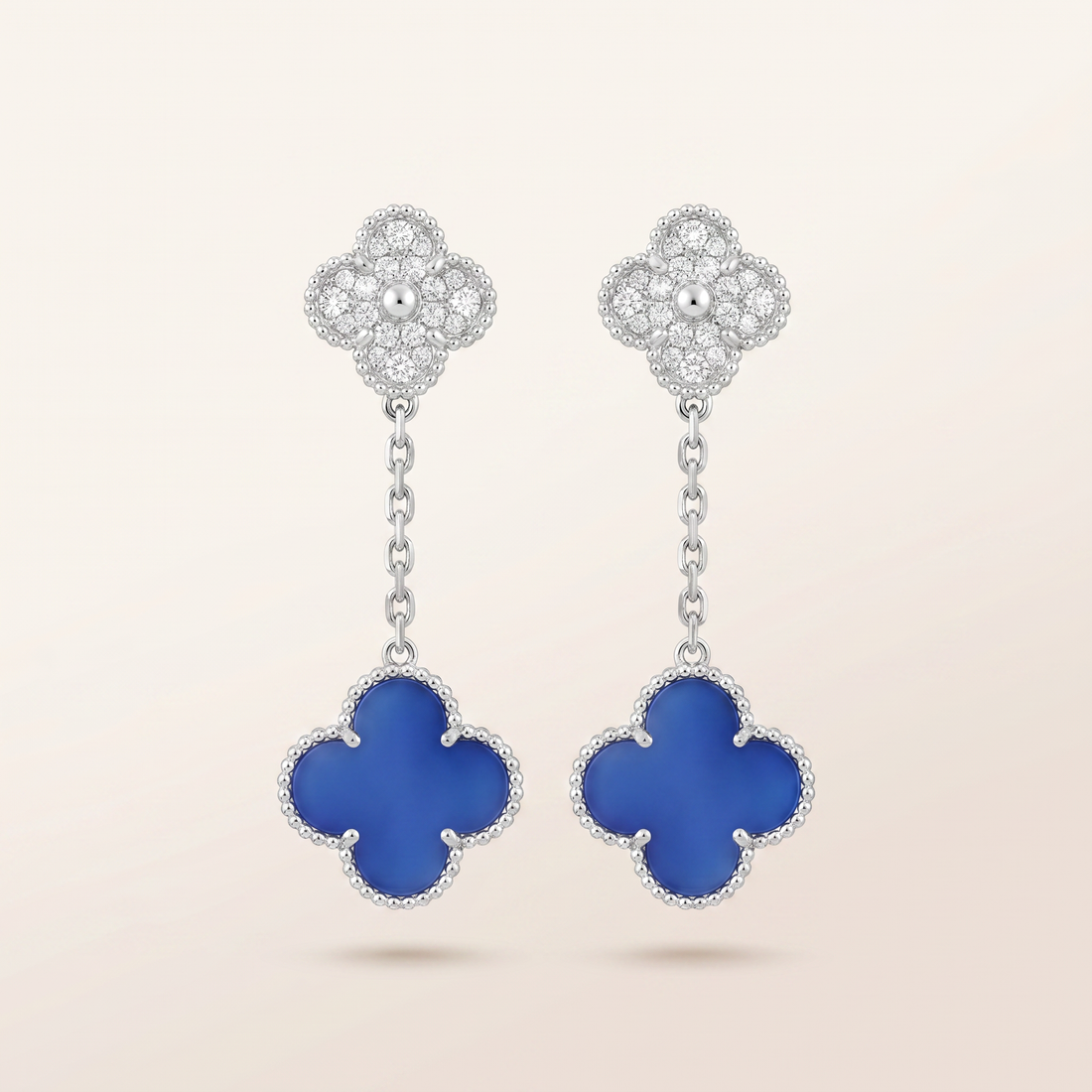 Magic Alhambra Blue Agate Pavé Diamonds Earrings
