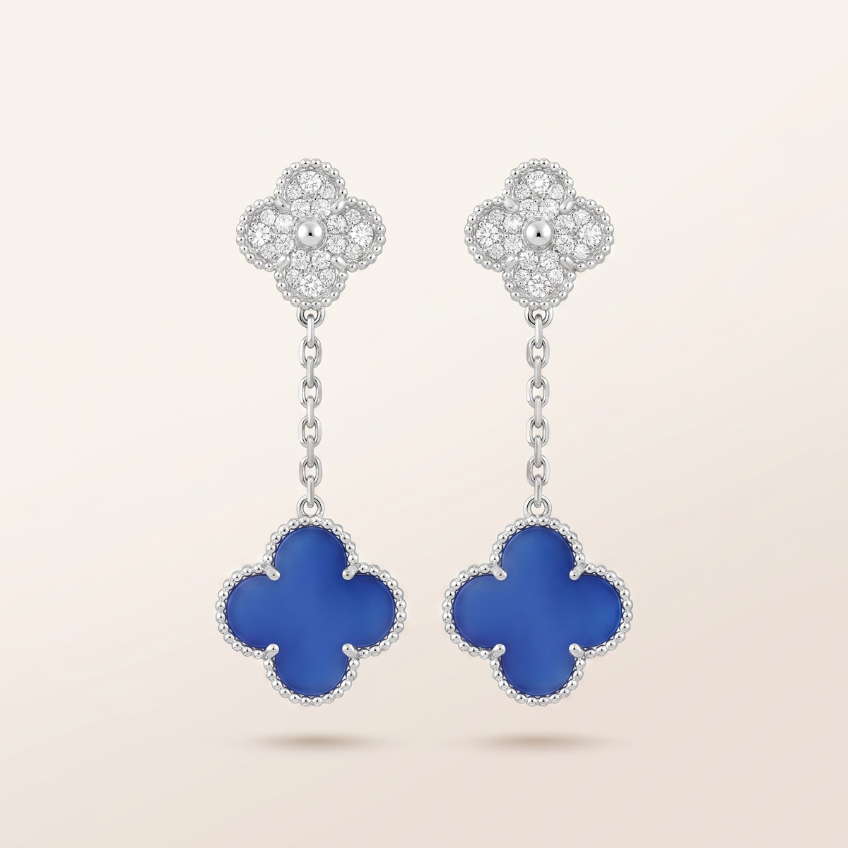 Magic Alhambra Blue Agate Pavé Diamonds Earrings