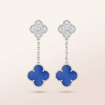 Magic Alhambra Blue Agate Pavé Diamonds Earrings