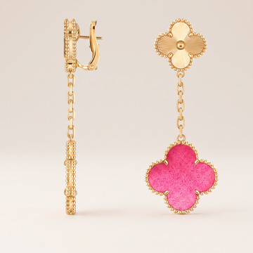 Magic Lucky Pink Enamel Clover Motifs Drop Earrings