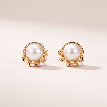 Olive Leaf Pearls Stud Earrings