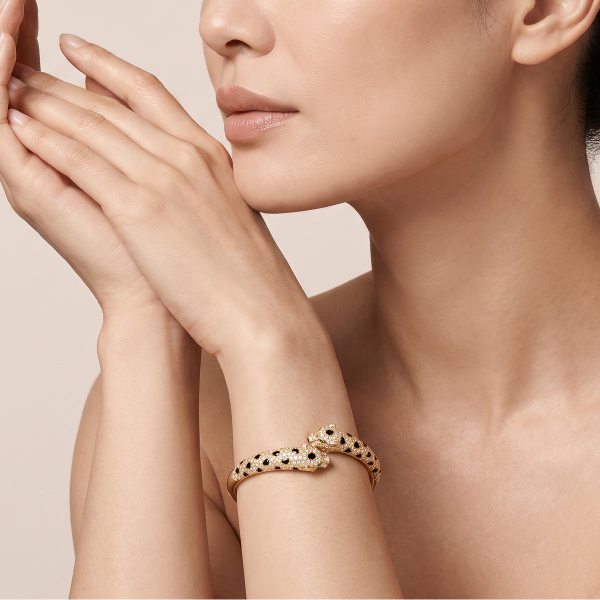 Panthere Two Heads Half-Paved Small Cuff