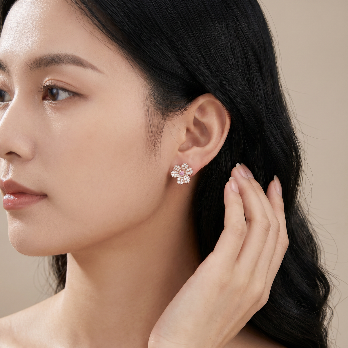 Pink Frivole Small Flower Pavé Diamonds Earrings
