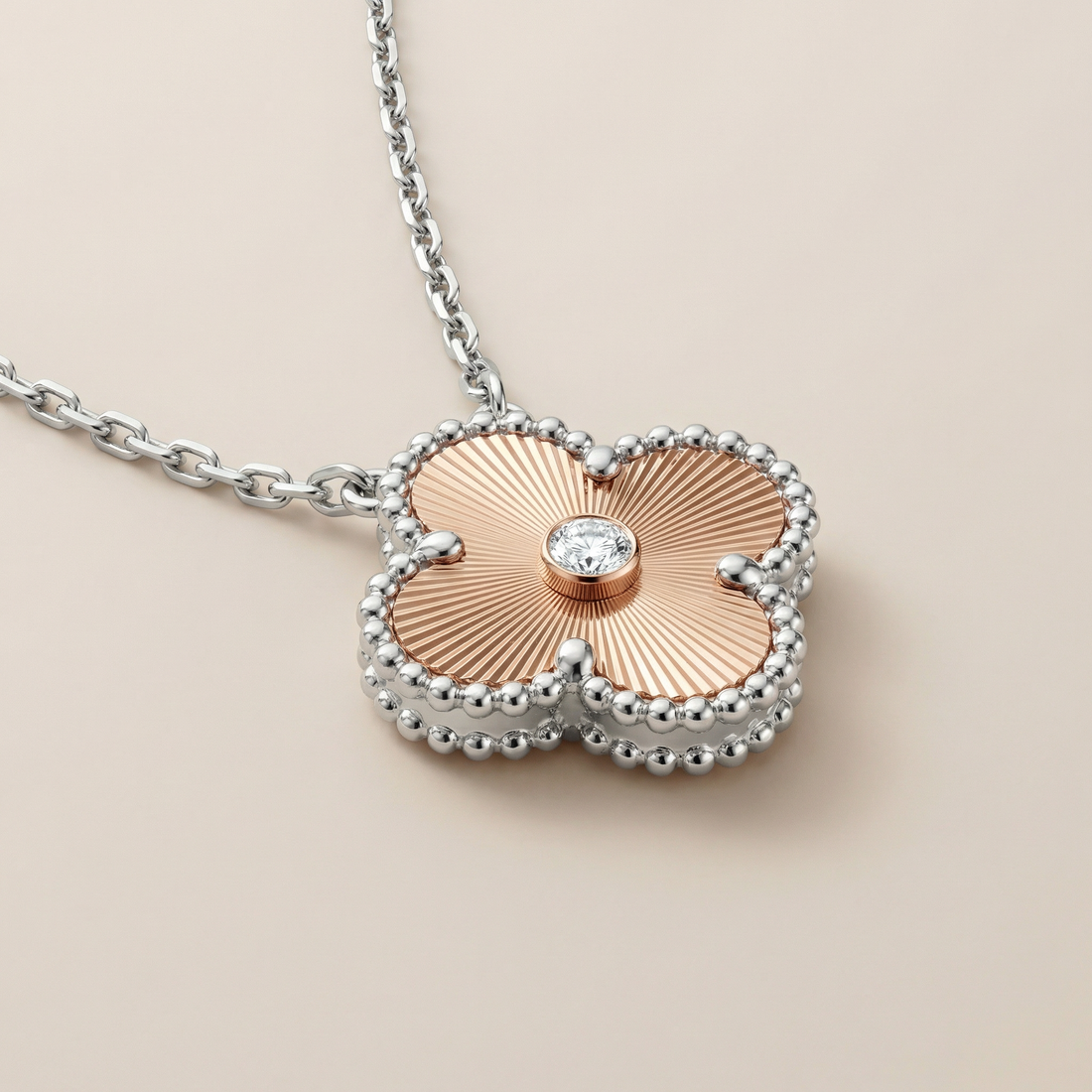 Rose And White Alhambra Holiday 1 Diamond Pendant Necklace