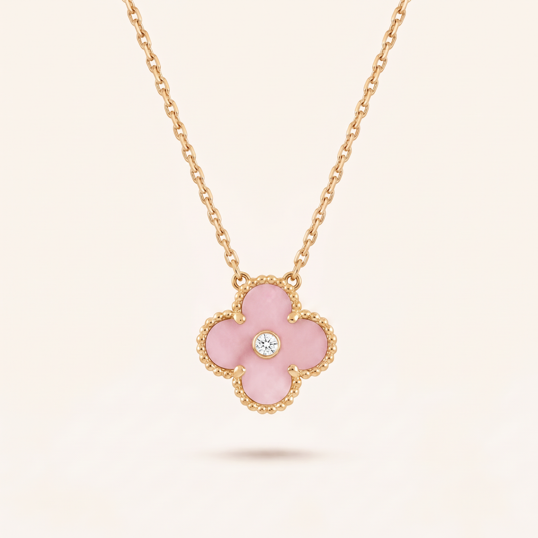 Sweet Alhambra Pink 1 Diamond Clover Necklace
