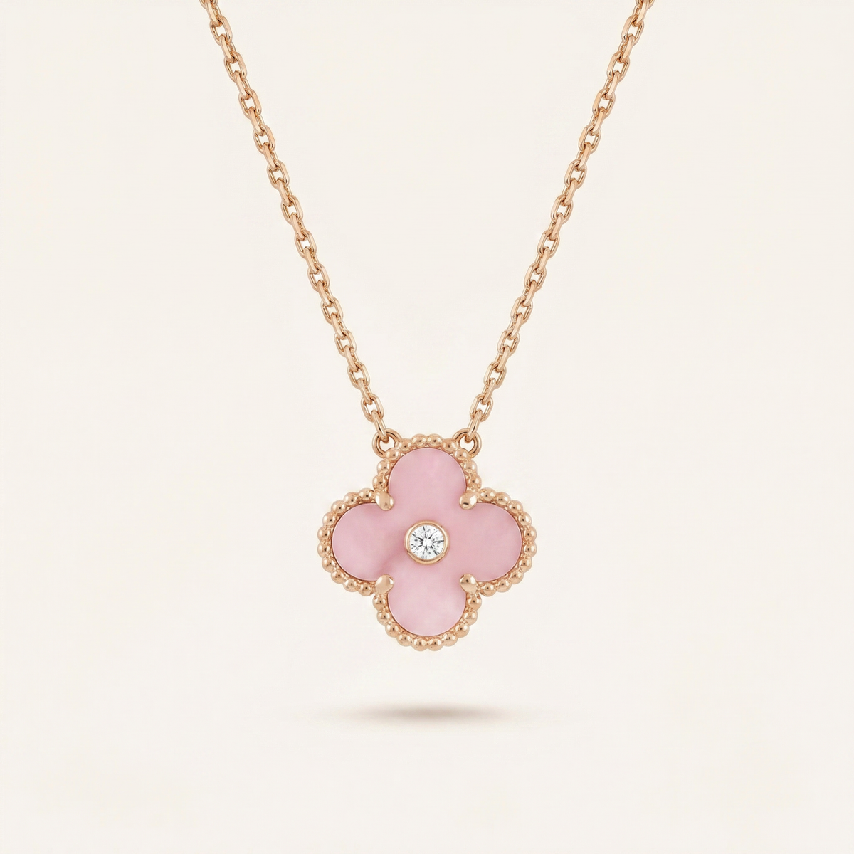 Sweet Alhambra Pink 1 Diamond Clover Necklace
