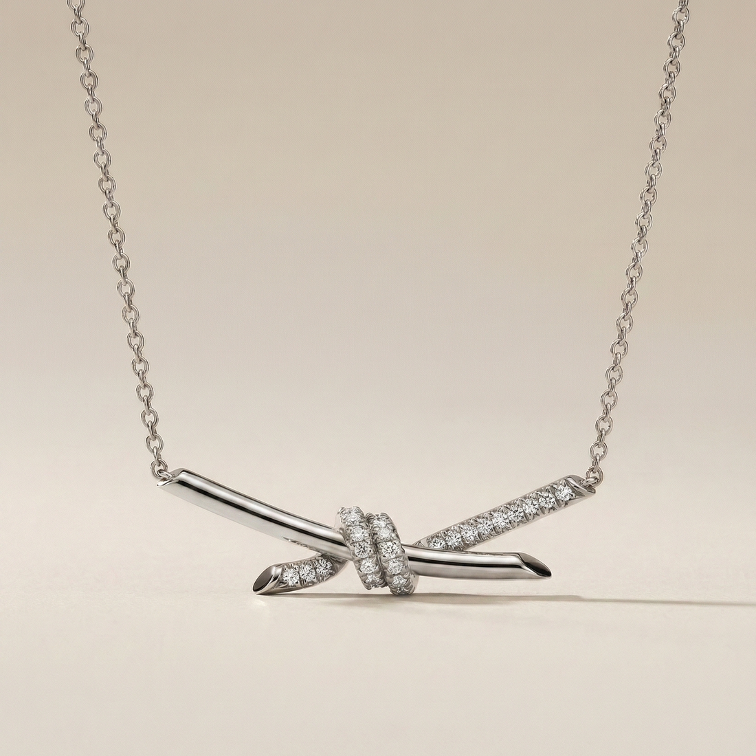 T Knot Pavé Pendant Necklace