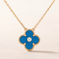 Vintage Alhambra Blue Agate 1 Diamond Clover Necklace