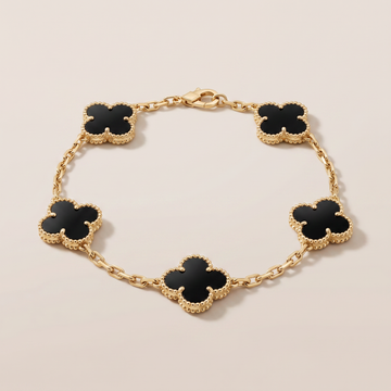 Vintage Alhambra Five Motifs Black Clover Bracelet