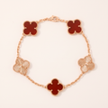 Vintage Alhambra Fluted And Carnelian Clover 5 Motifs Bracelet