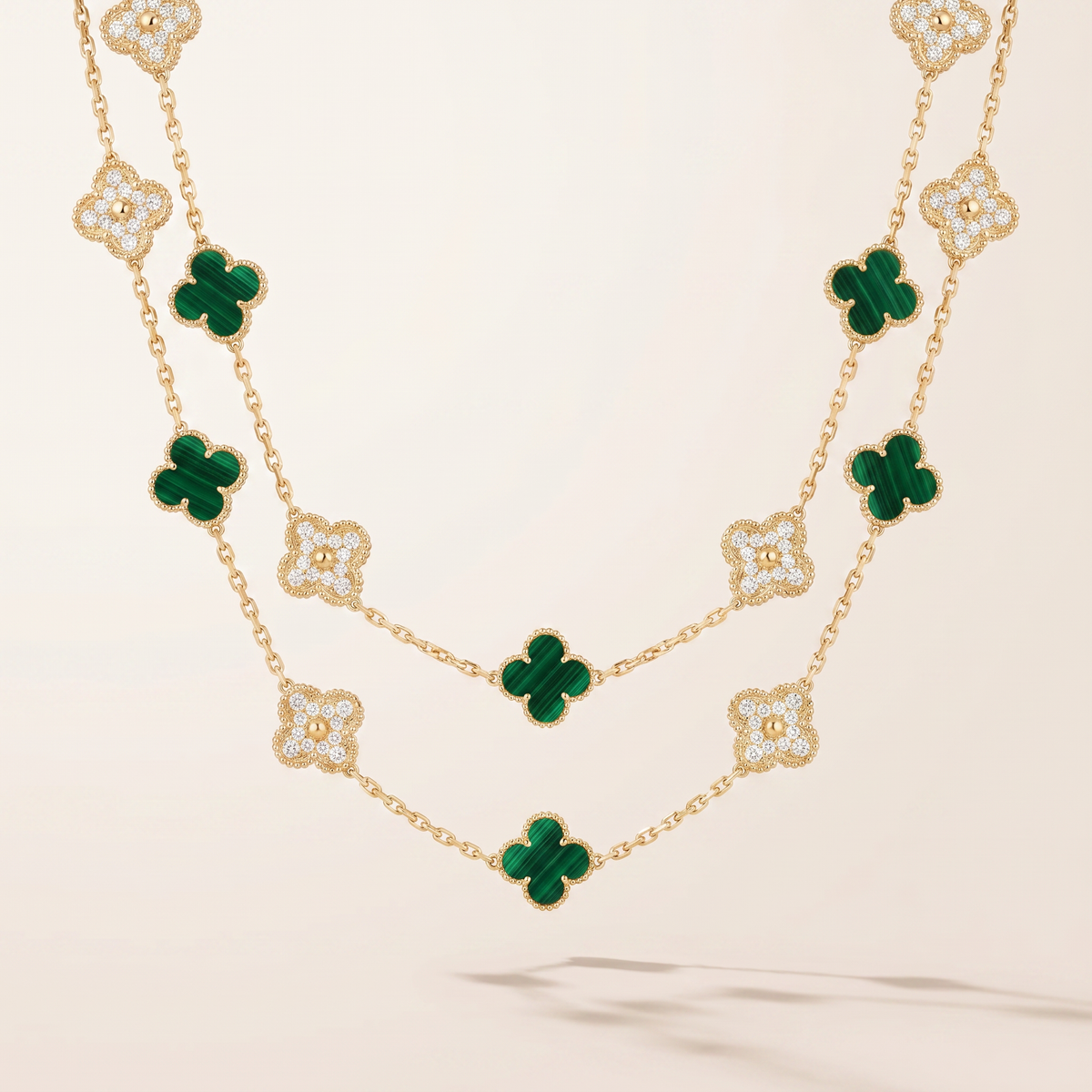 Vintage Alhambra Malachite 20 Motifs Long Clover Necklace