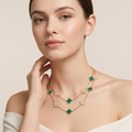 Vintage Alhambra Malachite 20 Motifs Long Clover Necklace