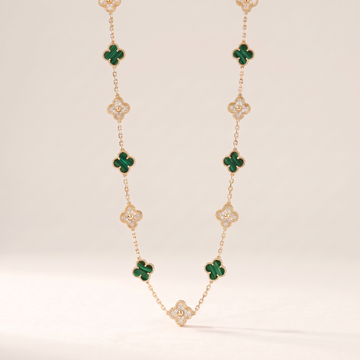 Vintage Alhambra Malachite 20 Motifs Long Clover Necklace
