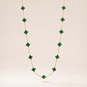 Vintage Alhambra Malachite 20 Motifs Long Necklace