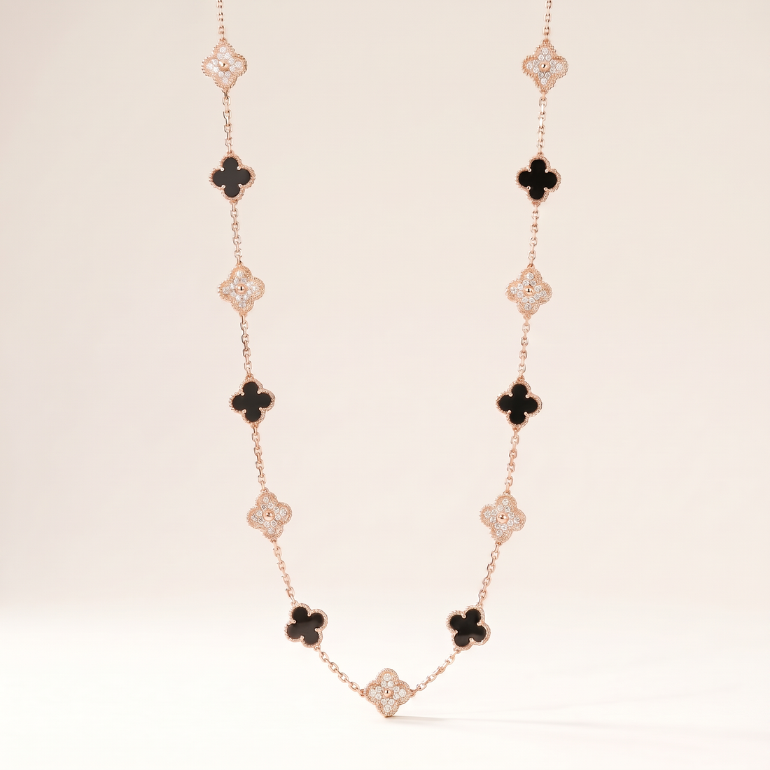 Vintage Alhambra Onyx 20 Motifs Long Necklace