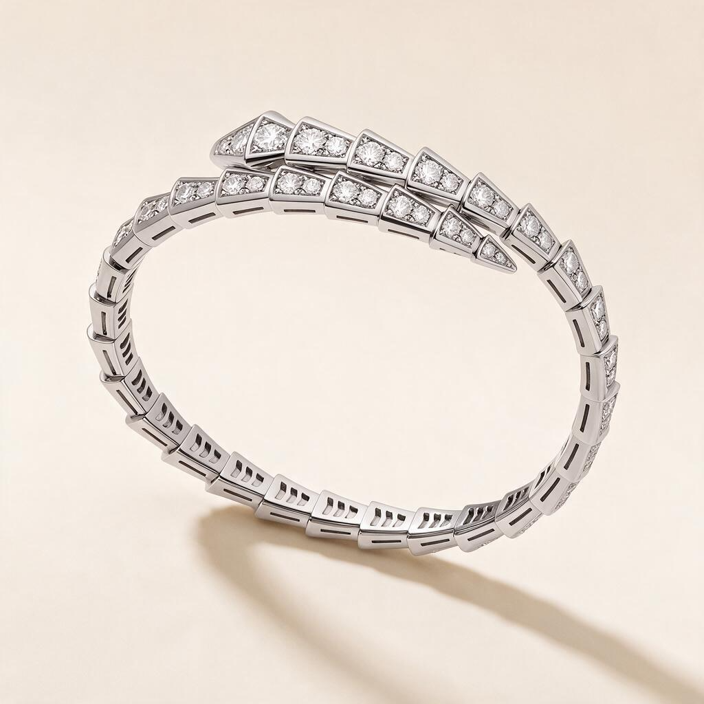 White Serpenti Pavé Diamonds Wrap Bracelet
